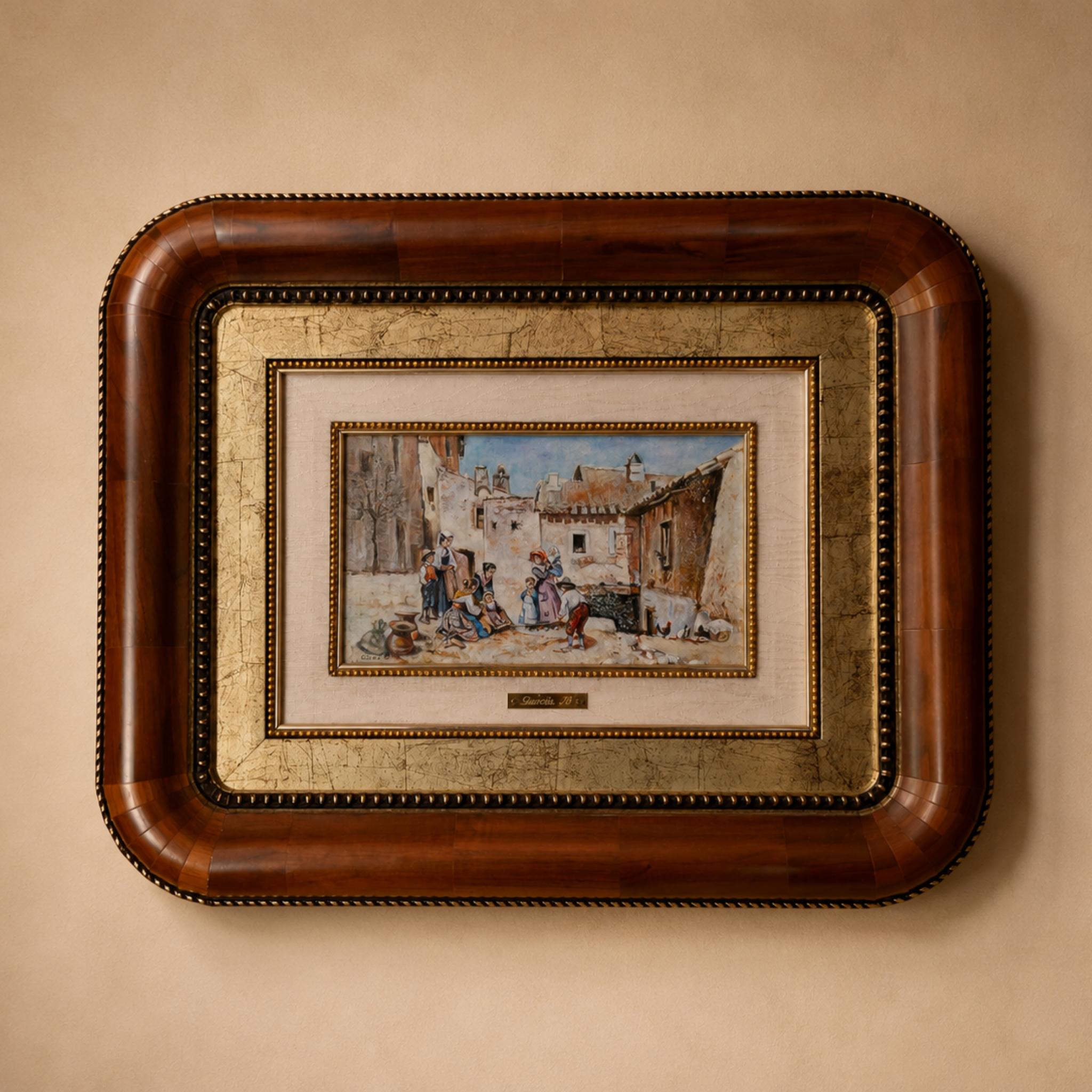 Pintura firmada "Garcia B." Marco en pan de oro
