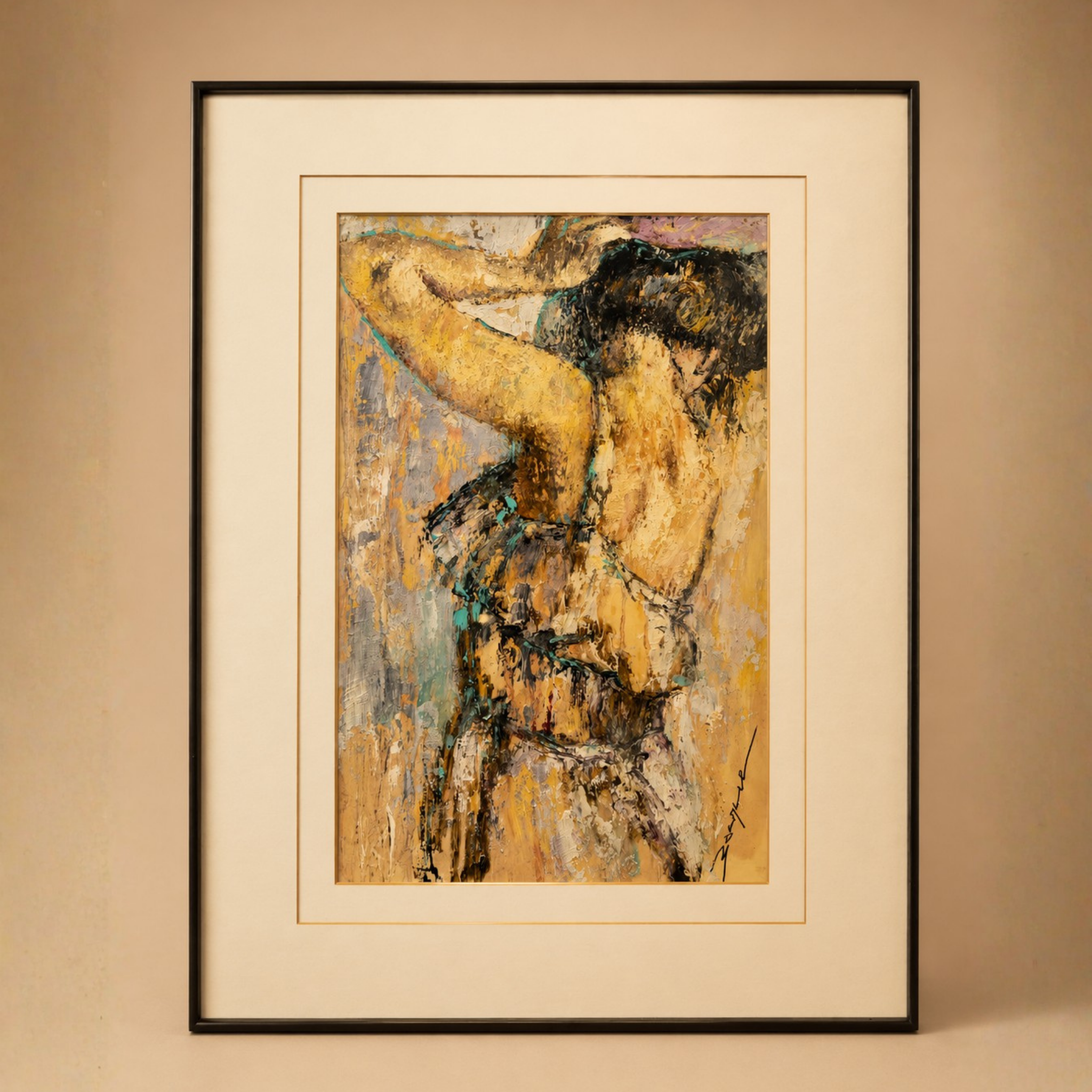 Cuadro figurativo contemporáneo enmarcado