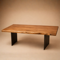 Mesa de comedor de 200x100 tapa maciza nogal español base de hierro 200x100