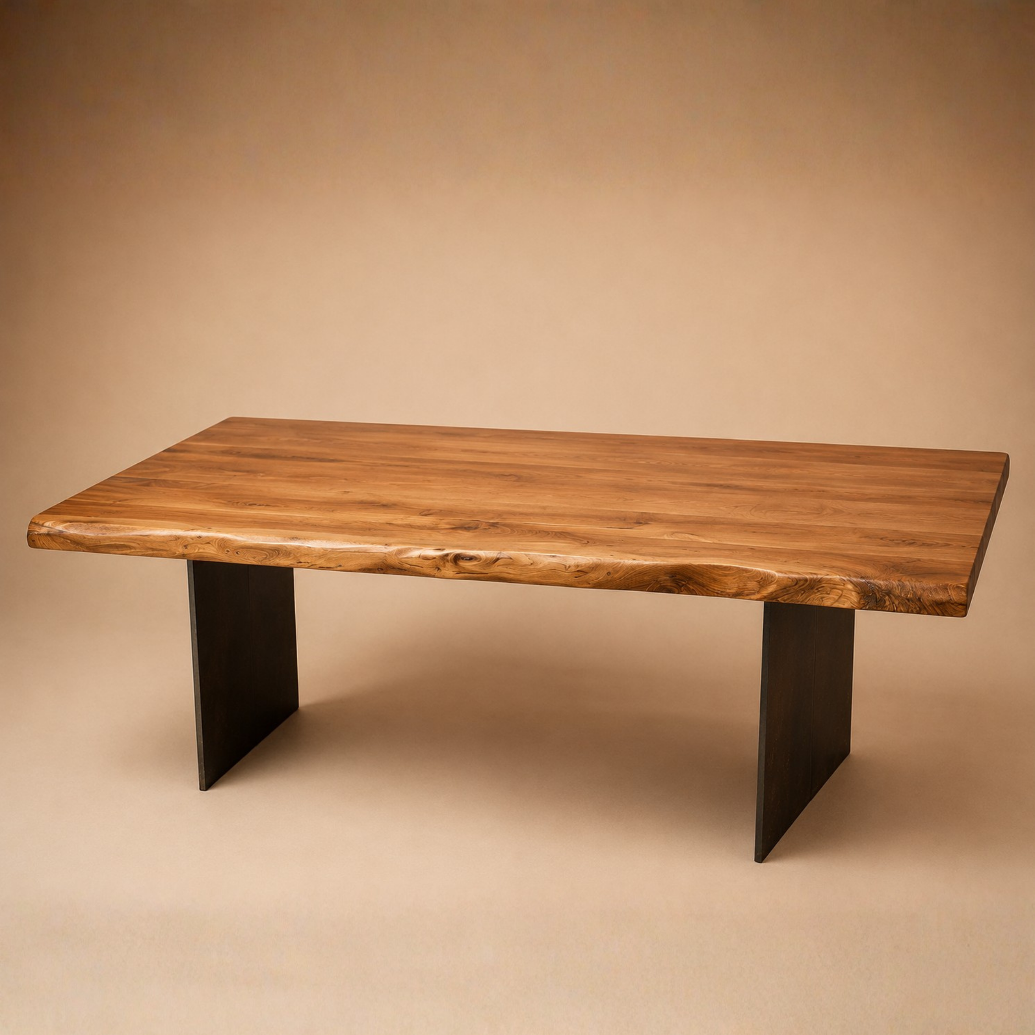 Mesa de comedor de 200x100 tapa maciza nogal español base de hierro 200x100