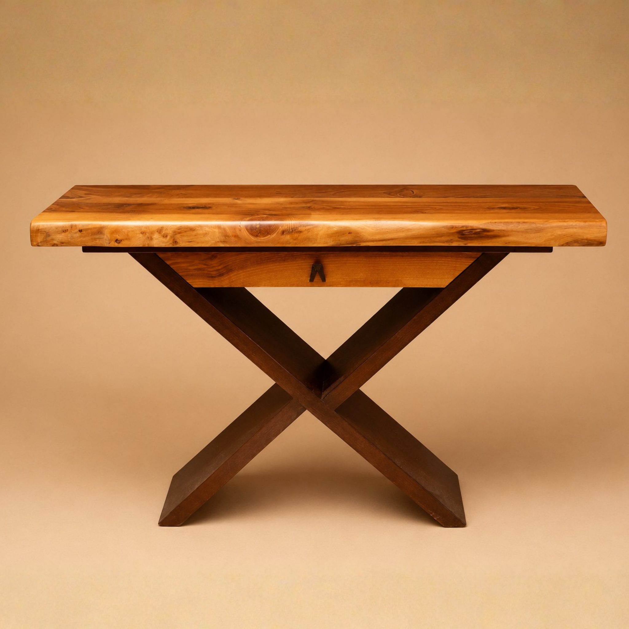 Mueble entrada nogal español macizo c/cajón base aspa