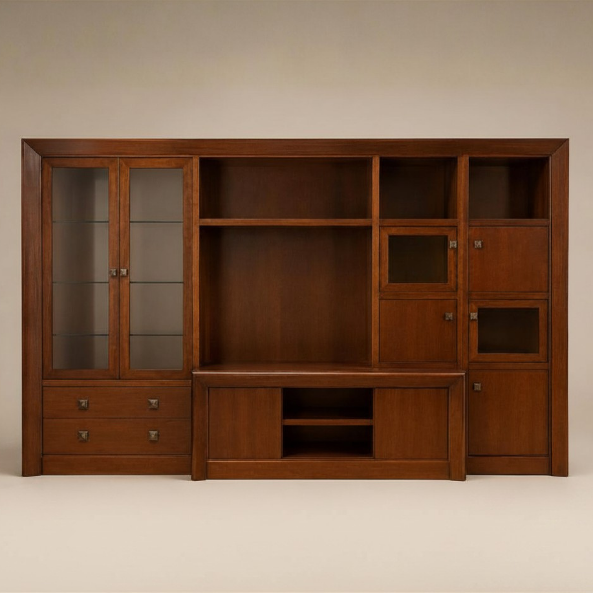 Composición de salón clásica-contemporánea en madera natural
