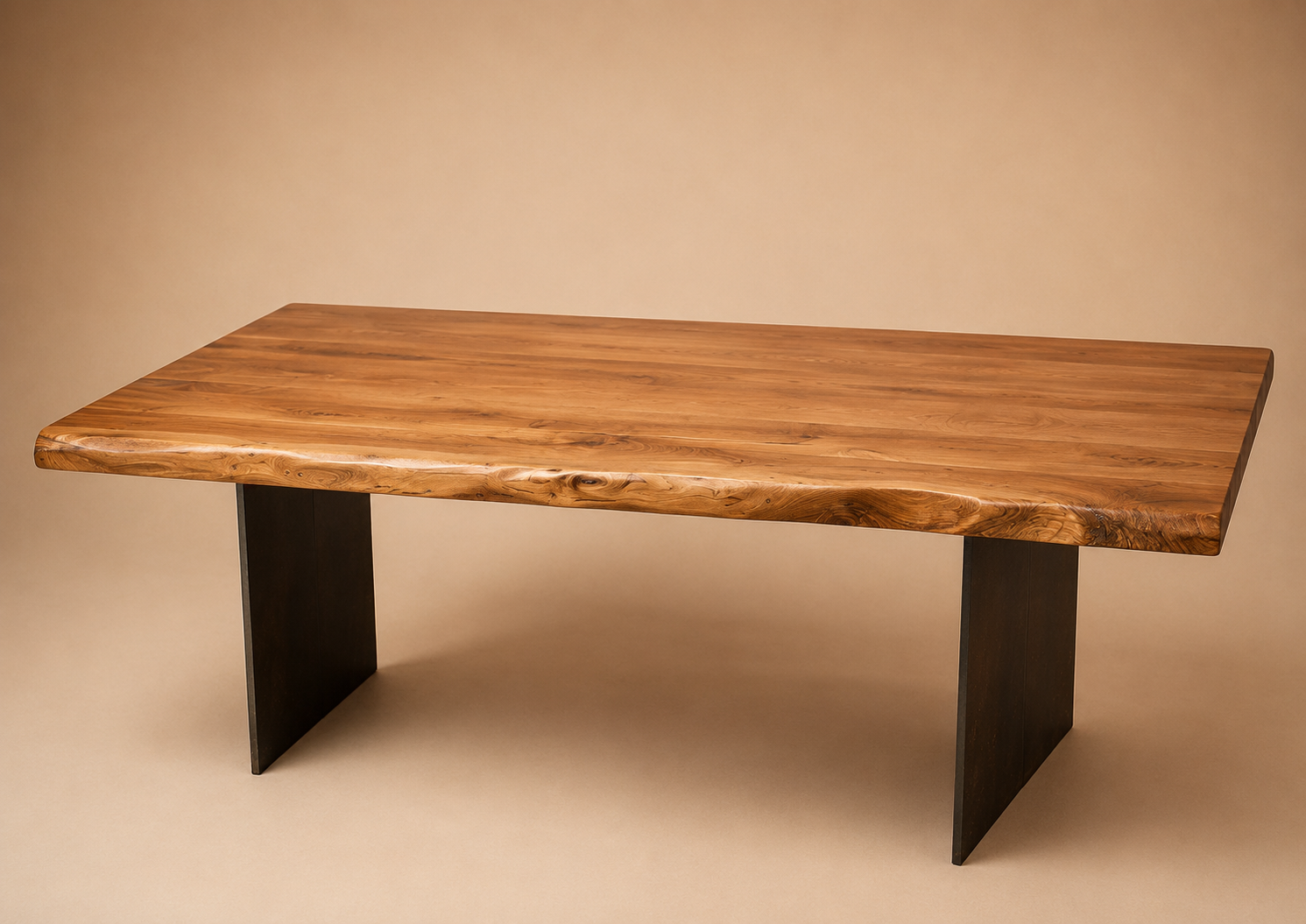 Mesa de comedor de 200x100 tapa maciza nogal español base de hierro 200x100