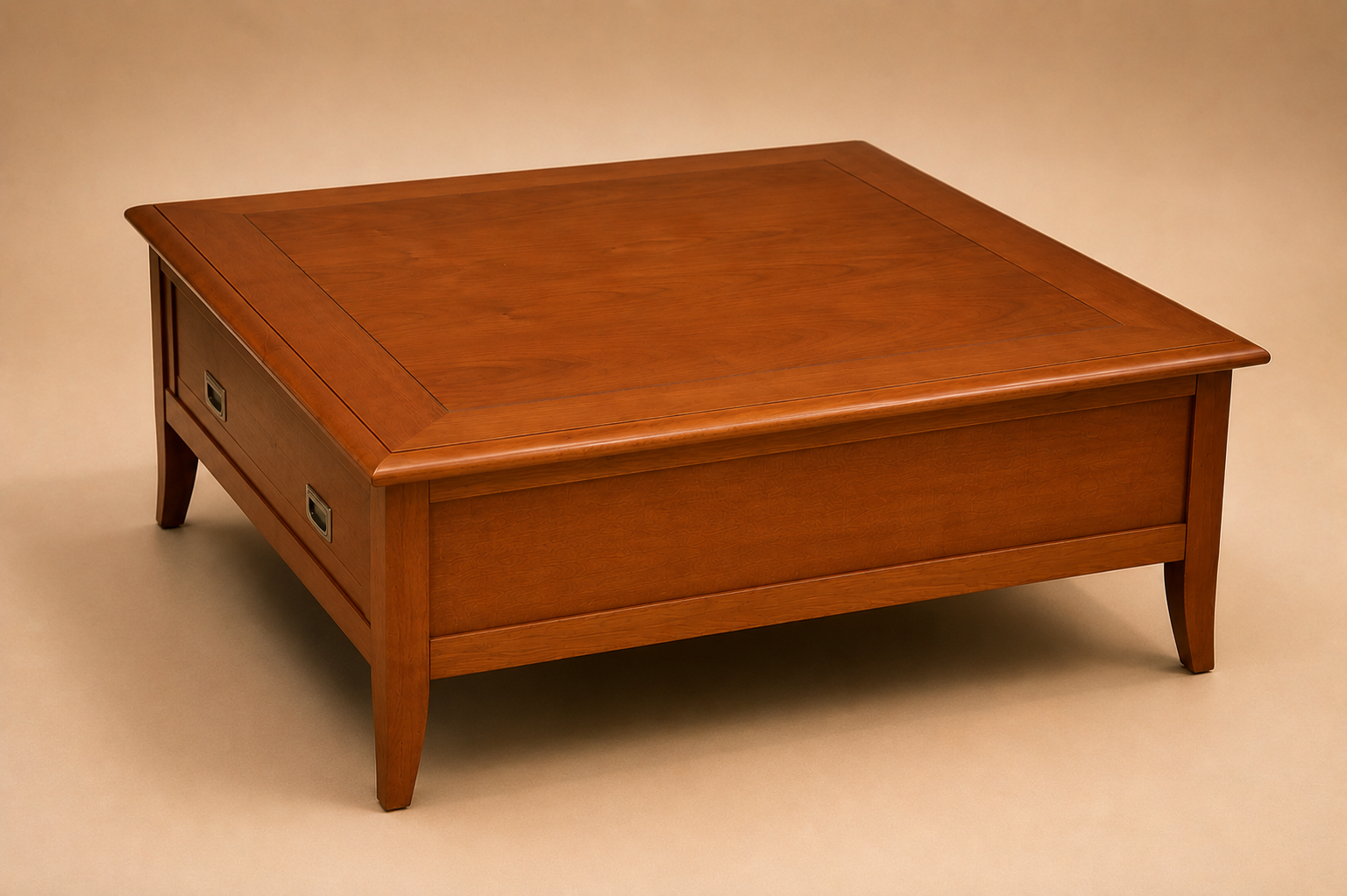 Mesa de centro de madera de cerezo con cajón transversal 100x100